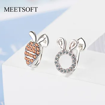 

MEETSOFT 925 Silver Prevent Allergy Fashion Clip Earrings for Women Trendy Design Small Crystal Rabbit-Carrot Jewelry Gift