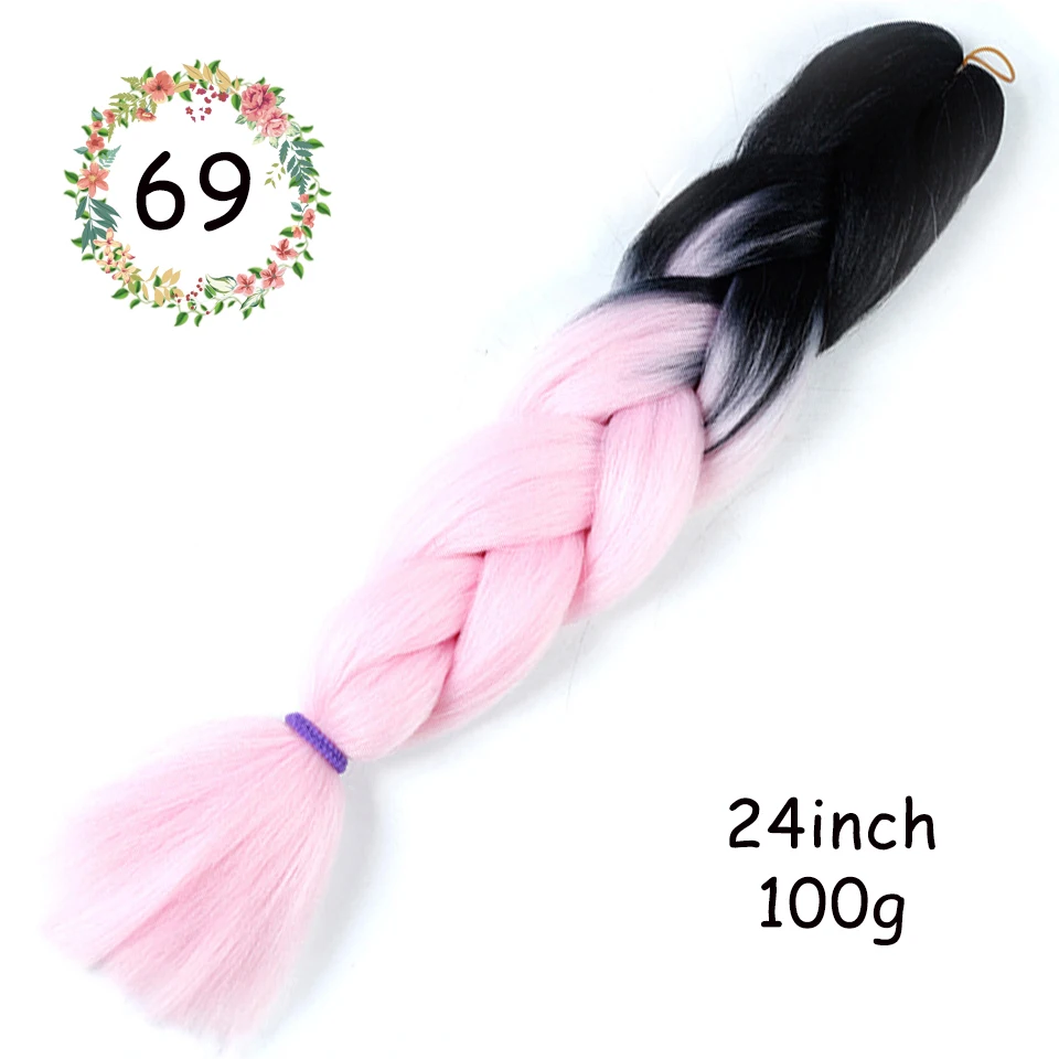 2" Ombre Jumbo косички вязанные крючком косички Прически для наращивания волос фиолетовый розовый черный синтетические волосы косички для женщин Косплей Вечерние - Цвет: 69