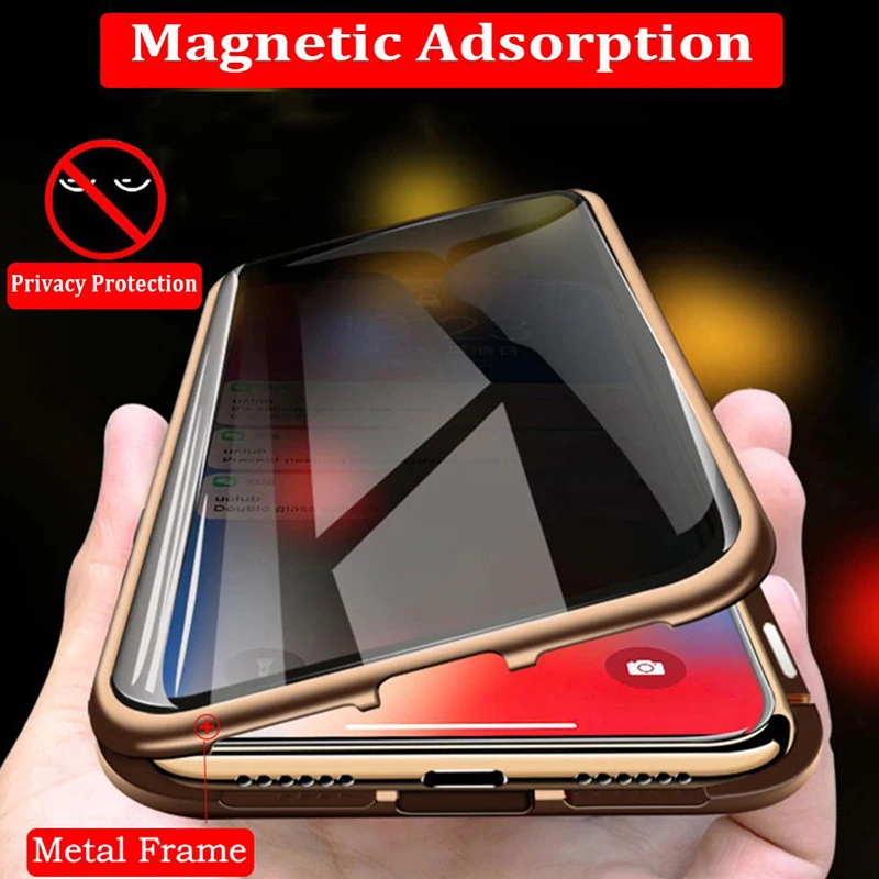 

Privacy Tempered Glass Magnetic Case For iPhone 11Pro Max XS MAX 6 6S Plus Anti-peeping Metal Cover For iPhone 11Pro 7 8 Plus XR
