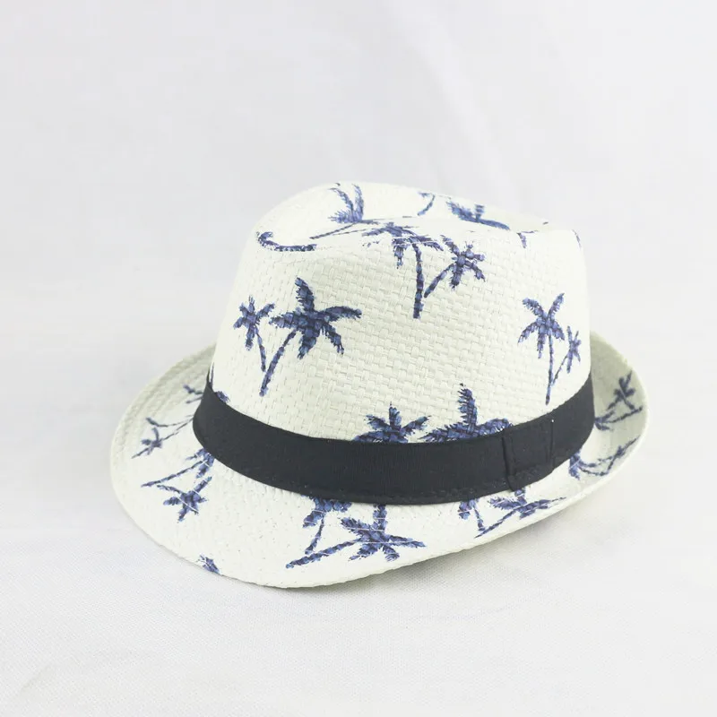 Beach Hat Women Sun Hat Adult / Child Linen Woven Jazz Straw Hat Men Women Coconut Tree Pattern Sun Hat Summer Beach Travel Sunscreen Ribbon U27