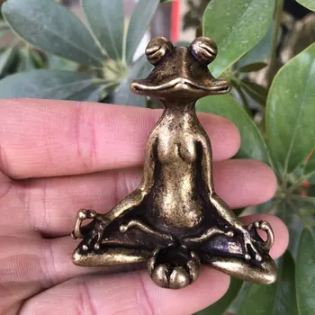 

CHINA antique Pure copper fengshui luck Frog meditation small Statue Incense burner Metal crafts family decorations