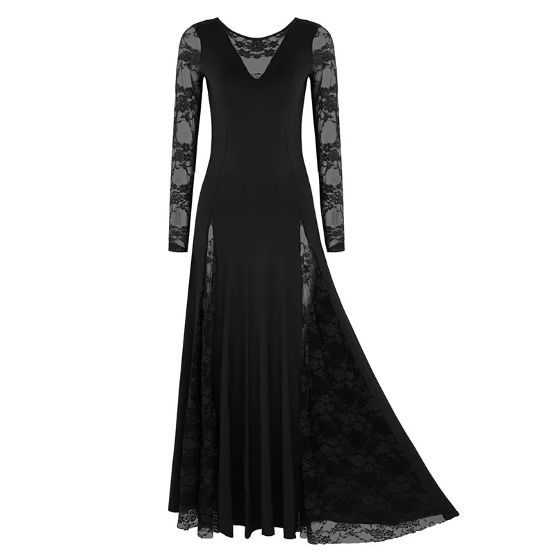 Женское кружевное платье с длинным рукавом, для современного Танго, для выпускного бала, бальных танцев, Quickstep, фламенко, платье