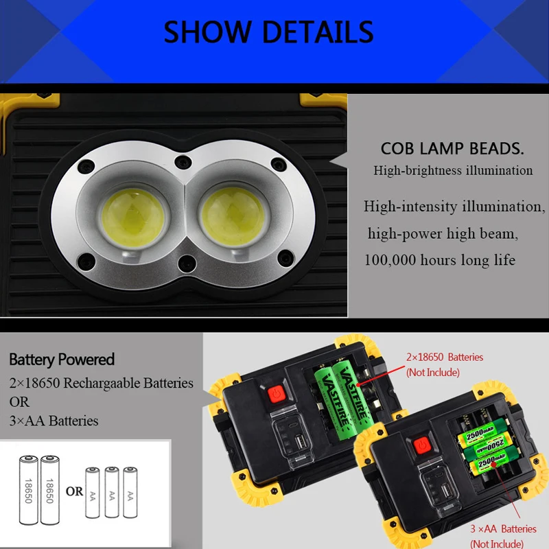 Уличный походный 20 Вт перезаряжаемый 4 режима супер яркий COB рабочий светильник для строительной площадки аварийная лампа не включает батарею 18650