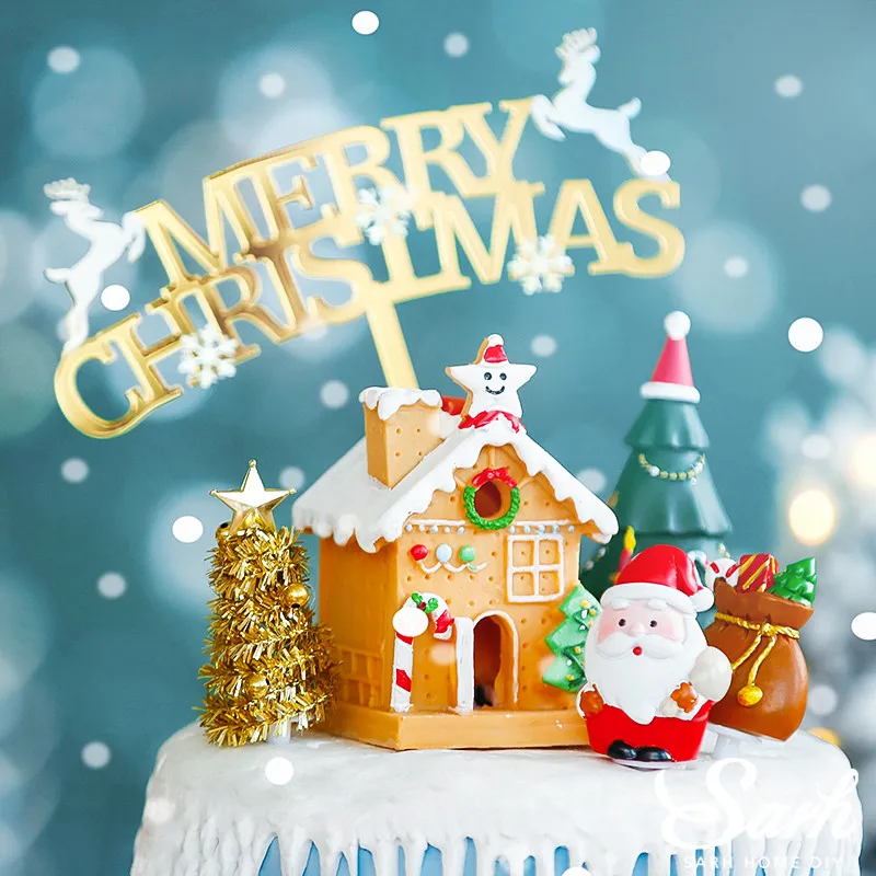 Рождественская елка сосновые шишки сани торт Топпер для рождественские вечерние принадлежности Снеговик Санта Клаус Декор год выпечки Любовь Подарки
