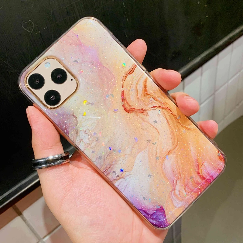 Мягкий прозрачный силиконовый чехол из ТПУ для iPhone 6 6s 7 8 Plus 10 X XS XR 11 Pro Max блестящий