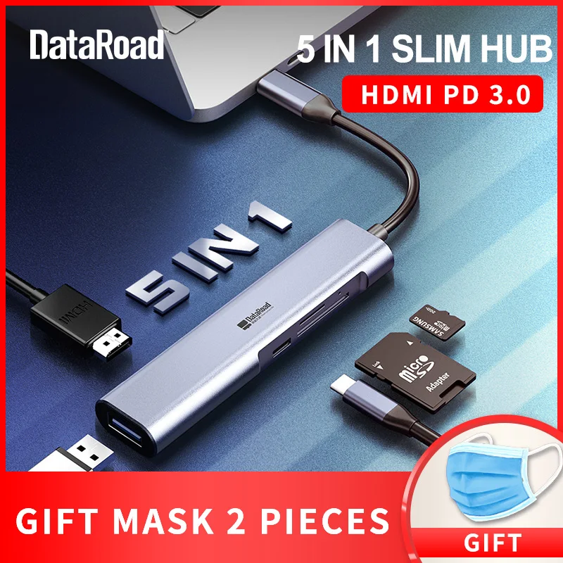 

DataRoad 5 in 1 Type C HUB USB C to Multi USB 3.0 HDMI SD Adapter Dock For MacBook Pro Laptop USB PD 3.1 Splitter Port OTG RJ45