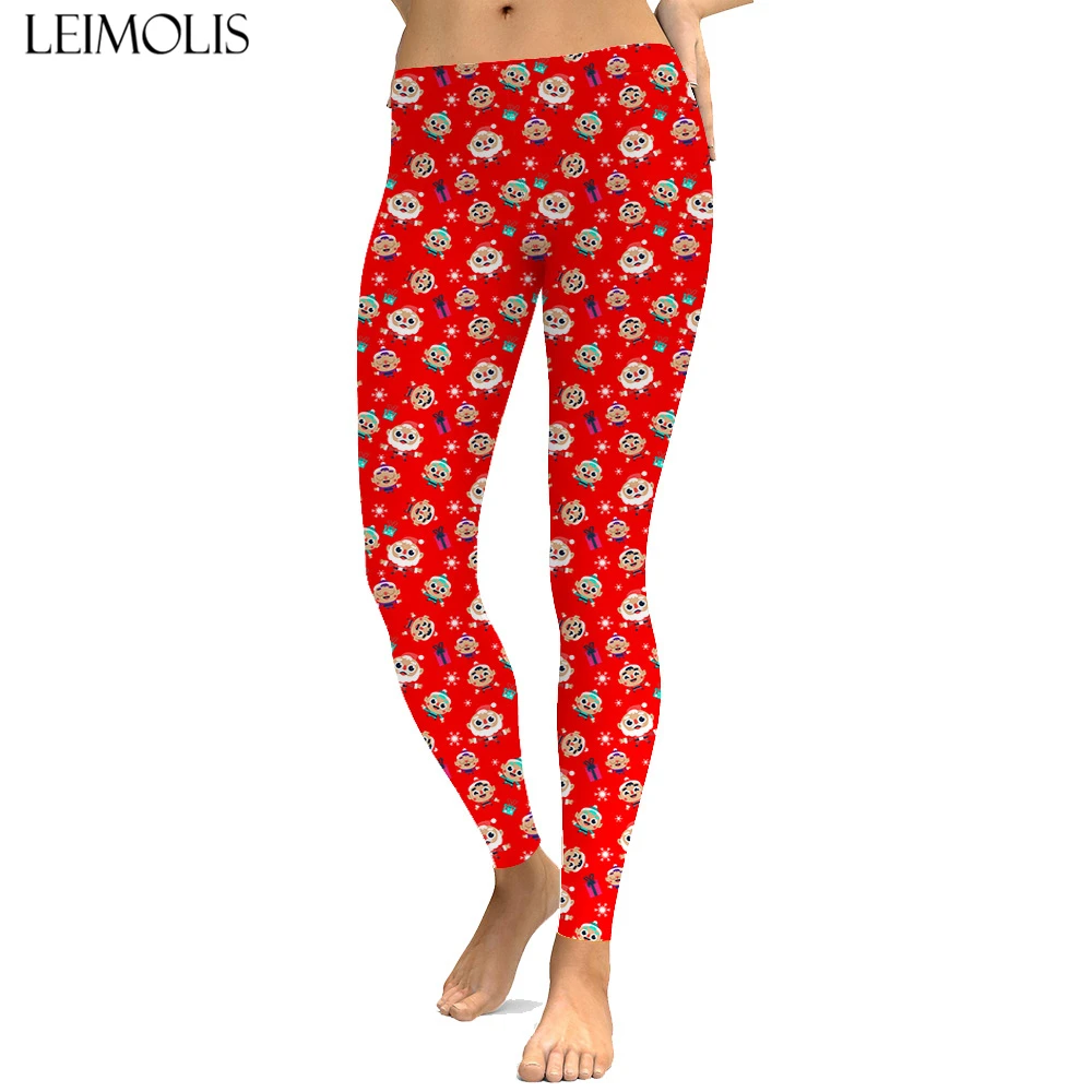 

LEIMOLIS Mini Father Christmas Cartoon print push up leggings plus size women fitness workout punk high waist spandex leggins