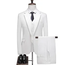 

Four Seasons Handsome Suit Three Sets of Solid Color (jacket + Vest + Trousers) Fashion Business Leisure Office Men Slim Suit