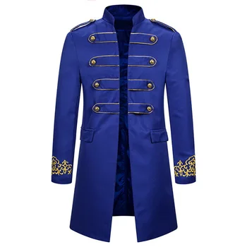 

Vintage Embroidery Gothic Trench Coat Men Casual Steampunk Tailcoat Jacket Victorian Uniform Long Coat Men Stage Tuxedo Costume