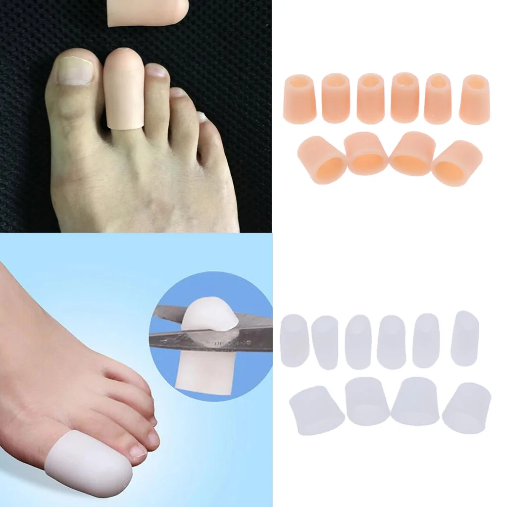 Pack of 10, Silicone Toe Tube Caps Wraps Cushioned Bandages Hammer Toe Separators, Relieve Foot Toe Pain