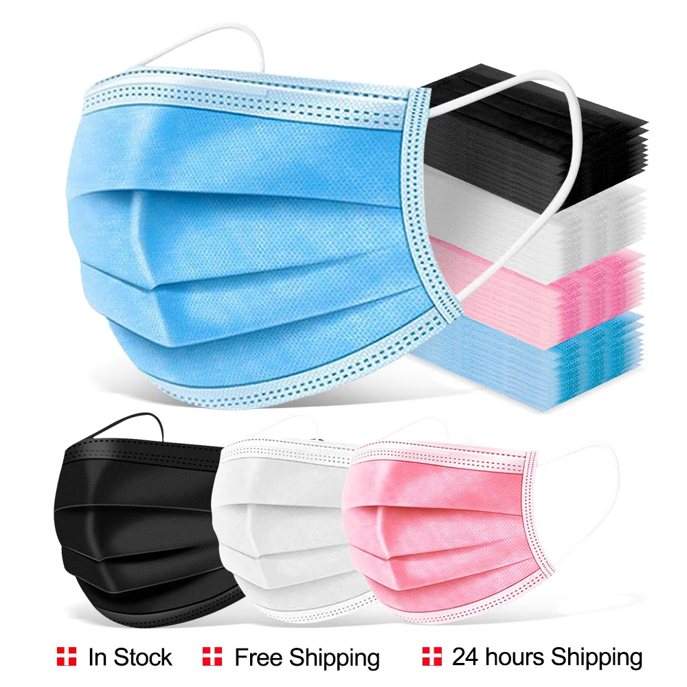 10-200 Uds desechables boca máscaras 3 capas gancho Meltblown máscara tela no tejida cara máscaras transpirable protección Mascarillas