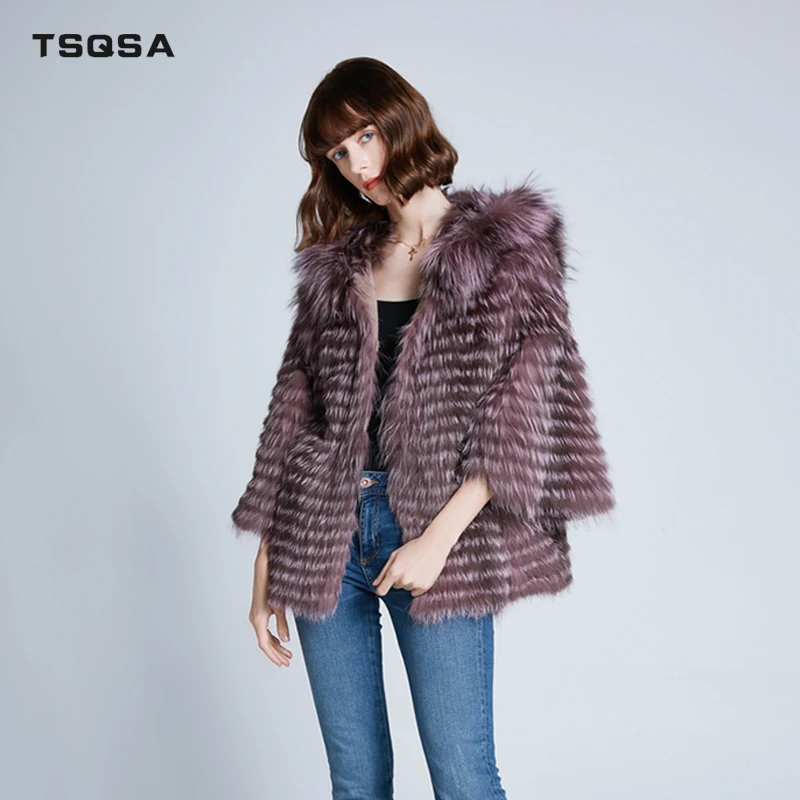 TSQSA/Новинка года; пальто из натурального Лисьего меха; женская одежда с рукавами «летучая мышь» из натурального меха; модное повседневное пальто для девочек; TAC1938