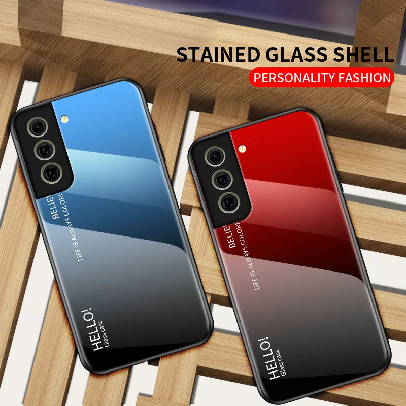 Per Samsung S21 Fe S21Fe 5G Custodia Rigida In Vetro Temperato Sfumato Per Samsung Galaxy S21 Fe G990B G990U 5G Cover Antiurto