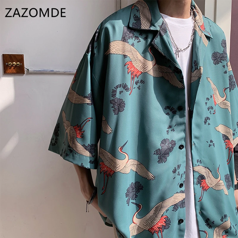 ZAZOMDE Летняя мужская рубашка с принтом Модные Летние Гавайские рубашки коротким