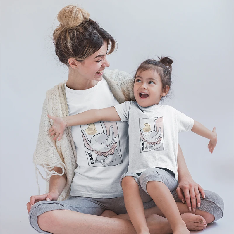 aunt and niece matching outfits New Girl Boy Tshirt Kawaii Dumbo Printed Short Sleeve T-shirt Korean Summer Street Wear O-neck T-shirt Mom and My Clothes father and son matching outfits