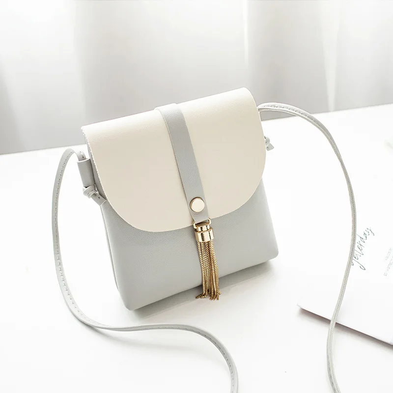 

Manufacturers Direct Selling 2019 New Style Korean-style Contrast Color Mobile Phone Bag Crossbody Bag WOMEN'S Bag Tassel Bag Fo
