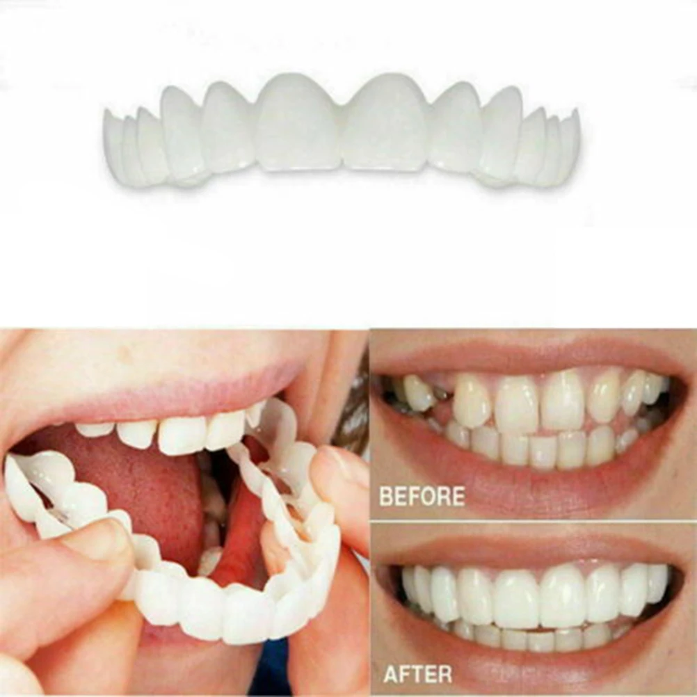 

1 Pair Fake Teeth Top and Bottom Temporary Smile Oral Whitening Denture Cover Orthodontic Braces Tooth Care