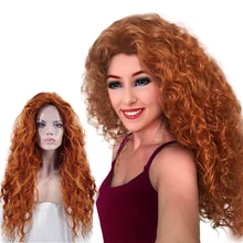 Anogol часть Brave Merida Длинные оранжевые глубокая волна высокая температура волокна синтетические волосы принцесса косплей парики для Хэллоуина