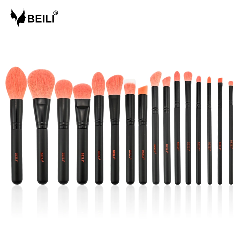 

BEILI Makeup brushes set Nano wool fiber Foundation Powder Eye shadow Blending Coral Red Synthetic hair makeup brush 2019 NEW