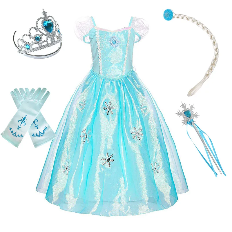 Dress and S01 Комплект для девочек с принтом Эльзы, платье принцессы Детские Sumner Стразы костюм детей Снежная Королева Хэллоуин День рождения платье-фантазия - Цвет: Dress and S01
