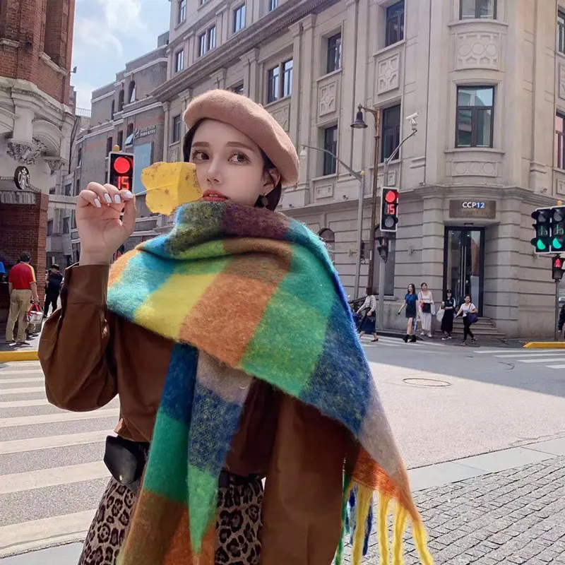Кашемировая шаль AC Color на осень и зиму 2019 модный цветной шарф в клетку с