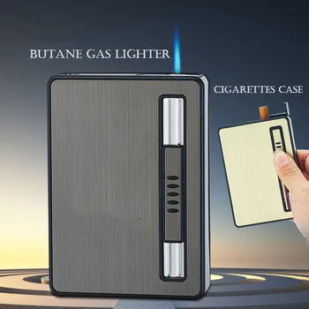 

Windproof butane gas lighter automatic cigarette case hold 10 cigarettes box, multifunction Smoking Gadgets For man