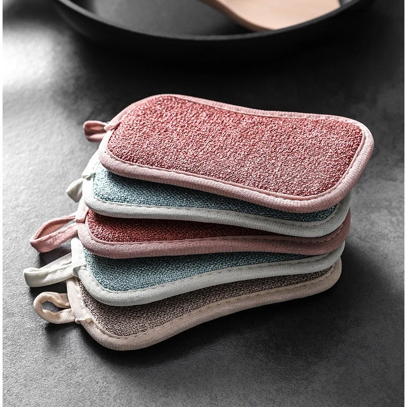 

Kitchen Double-sided Microfiber Magic Scrub Rust Removing Cleaning Sponge Cloth Accessories Dishwasher Dishwashing Scouring Pad