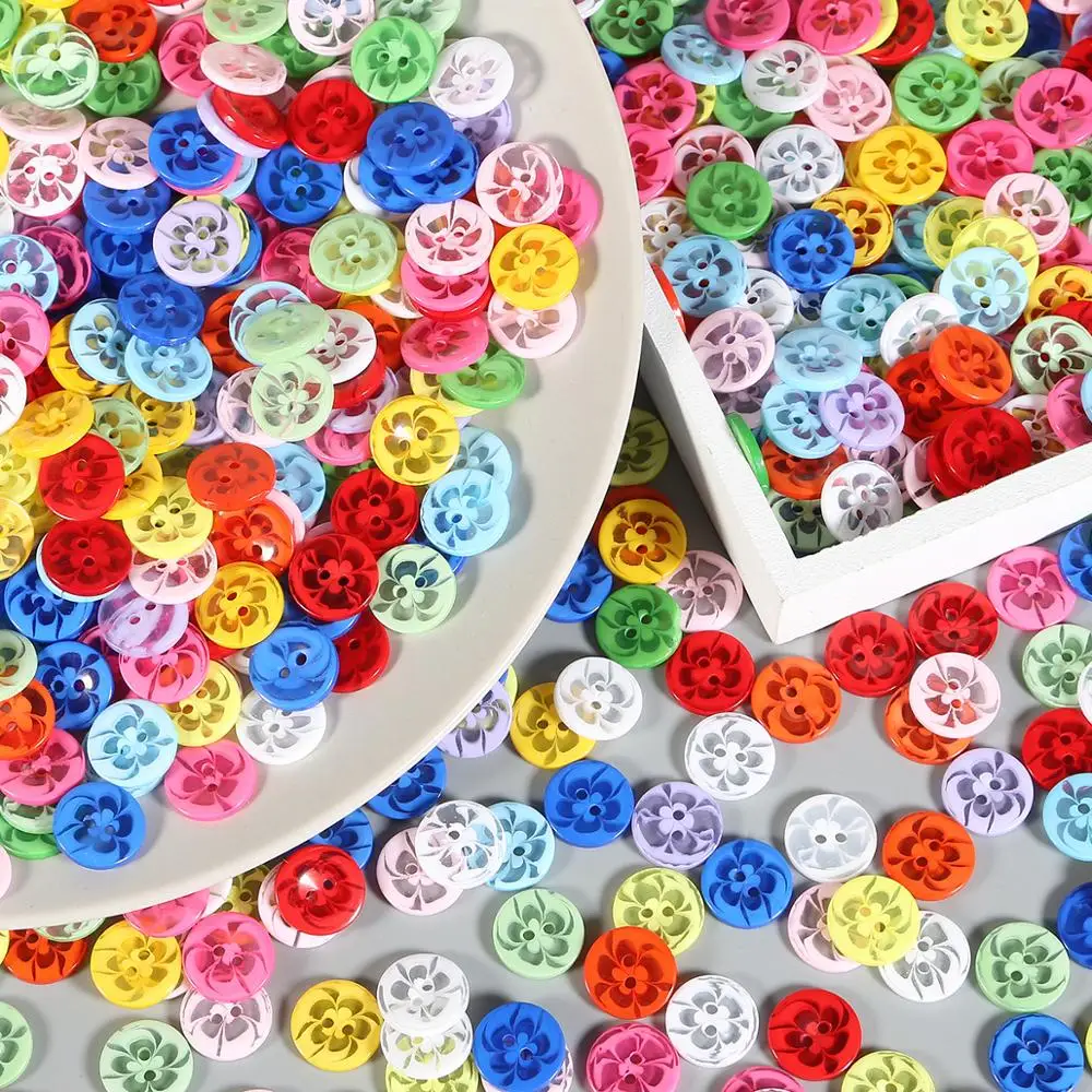 100Pcs 14mm transparent mixed flowers shape Dyed Resin buttons coat boots sewing tool clothes accessories decoration 2-holes diy | Дом и сад