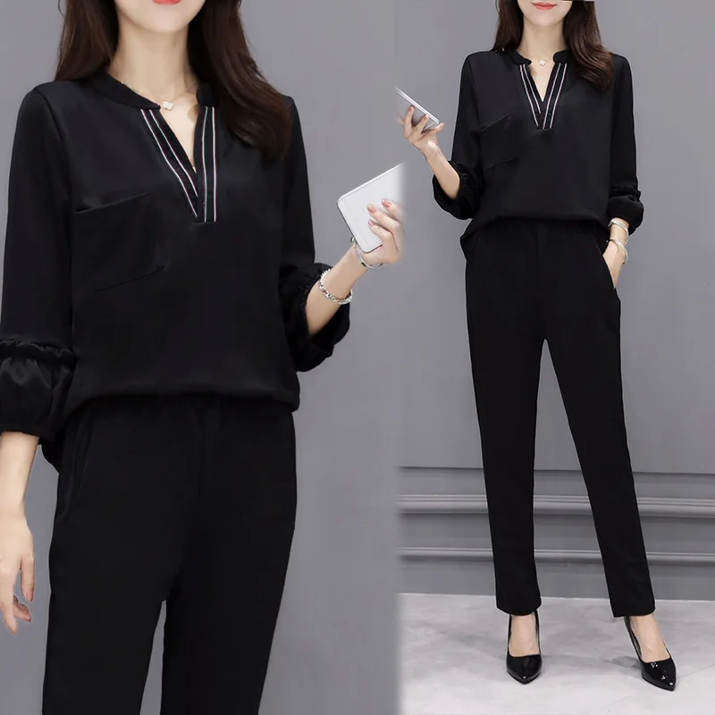 

2019 Autumn Clothing New Style Korean-style Fashion Casual Loose And Plus-sized Two-Piece Set Cover Meat Slimming Harem Pants Fa