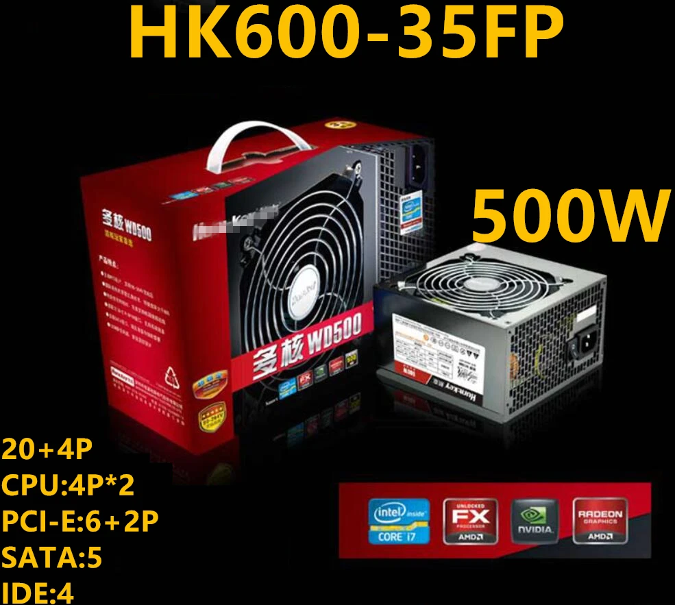 New PSU For Huntkey WD500 INTEL AMD NVIDIA Mute Ative 1080GPU 500W Power Supply HK600-35FP