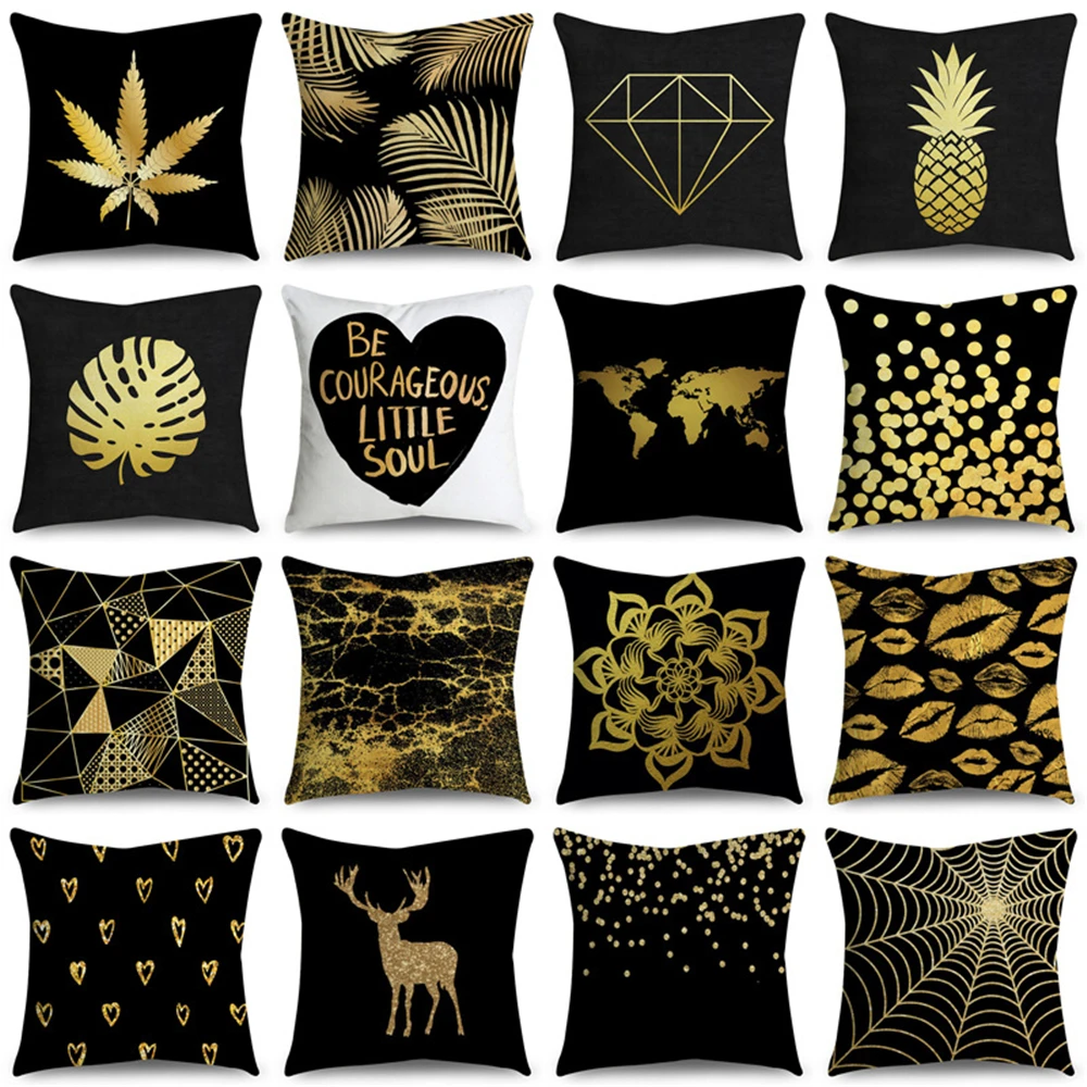 

Gold Black PillowCase New 45X45CM Geometric Pineapple Palm Polyester Cusion Cover Sofa Throw Pillow Covers Bedroom Home Decor