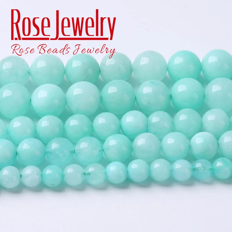 

Blue Amazonite Jades Beads Natural Angelite Stone Round Loose Beads For Jewelry Making DIY Bracelet Handmade 6 8 10mm 15" Strand