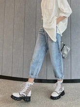  Plus Size 34-46 Cool Lace-up Ankle Boots Leather Letter Mesh Zipper Female Pumps Spring Summer Round Toe Breathable Women Shoes 