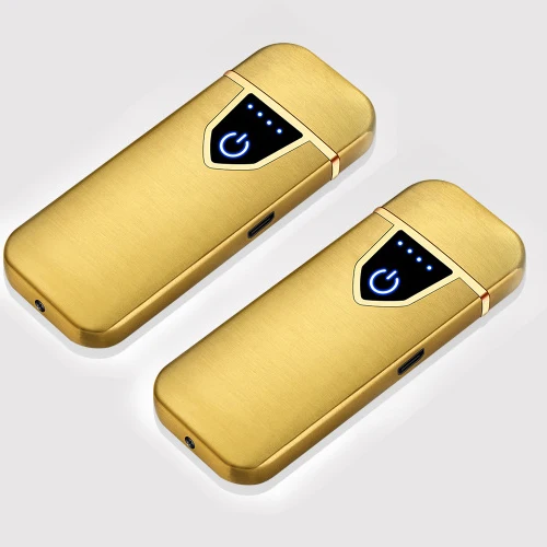 2PCS Gold Перезаряжаемый USB светильник сигареты электронный прикуриватель, зарядка зажигалки для мужчин нет плазменного импульса газа для курения аксессуары - Цвет: 2PCS Gold