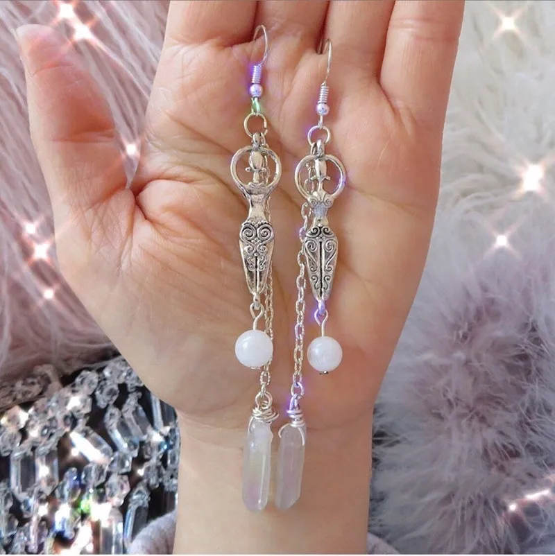 Новинка Moonstone &amp Angel Aura Quartz богиня серьги с проволочной обмоткой бижутерия Reiki Energy