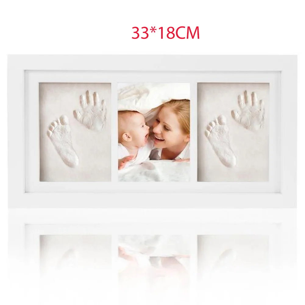 

Baby Footprint Kit Memory Wooden Home Decor Photo Frame Growth Record Nontoxic Clay Handprint Gift