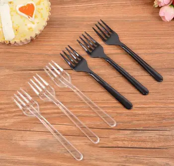 

3000pcs Plastic Disposable 3.9" Mini Clear Black Fork Plastic Small Fruit Fork Pick Party Dessert Cake Cupcake Buffet 10CM SN