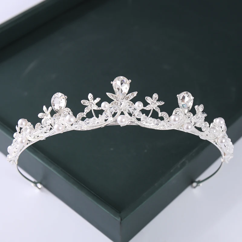 Trendy Gold Silver Color Crystal Tiara And Crowns Pearl Queen Princess Wedding Diadem Women Bridal Hair Accessories jewelry accessories hair accessory hair headdress bridal headwear hair band crown