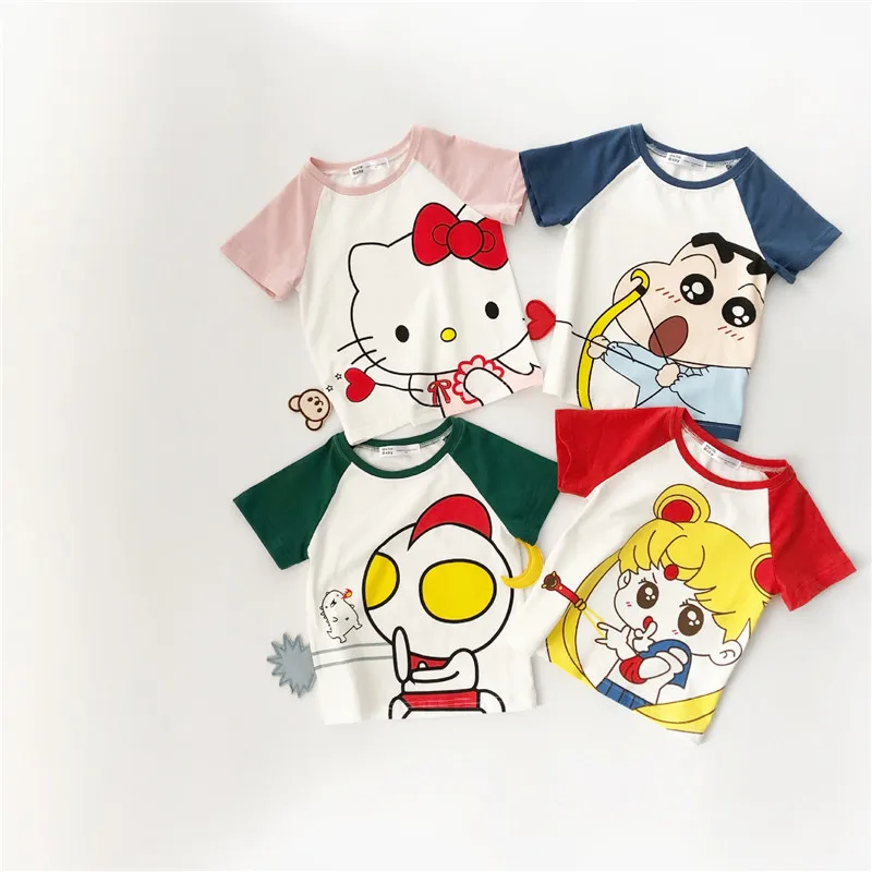 

Летняя новая футболка Tonytaobaby с коротким рукавом для мальчиков и девочек, футболка с коротким рукавом из чистого хлопка
