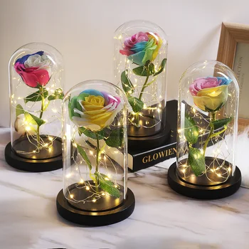 

LED Eternal Multicolor Flower Rose Immortal Dome In A Flask Beautiful Glass Cover Valentine's Day Birthday Mother's Day Gifts