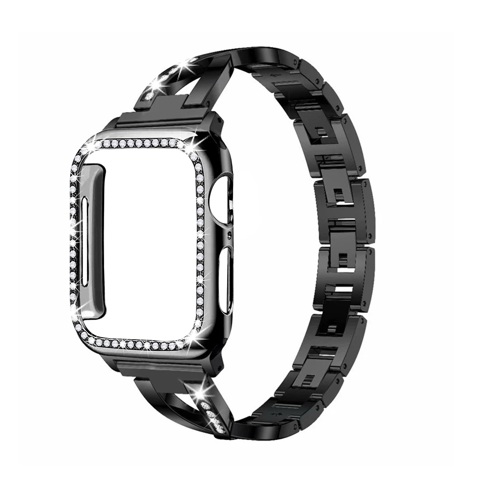 Для Apple Watch ремешок для женщин+ чехол 38 мм/42 мм/40 мм/44 мм с бриллиантами iwatch серия ремешок из нержавеющей стали 5 4 3 2 1 браслет