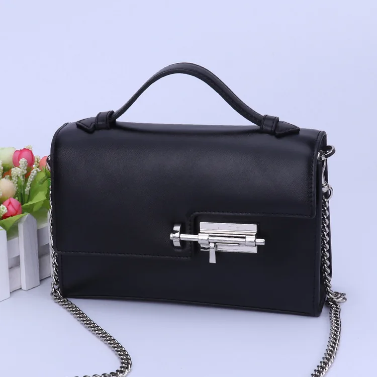 

Summer WOMEN'S Leather Bags Professional Cool Lock Thrusting Bag Hardware Lock Shoulder Bag/ Hand Bag Cowhide Square Sling Bag