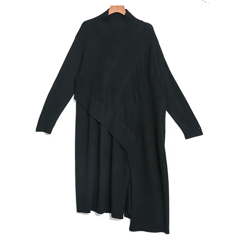 XITAO Асимметричный плиссированый свитер с разрезом Женская корейская мода Лоскутная водолазка осень длинный вязаный Повседневный свитер GCC1549