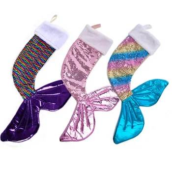 

Christmas Sequins Stockings Gift Bag Sparkly Tail Presents Stocking Xmas Sequin Magic Stock Candy Bag For Home Xmas Decoration