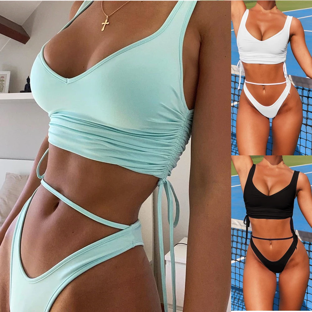 designer bikini sets Cikini 2021 Sexy Bikini Fashion Solid Low Waist Two Piece Push Up Women's Swimsuit Swimming Summer Beach Brazil swimwear