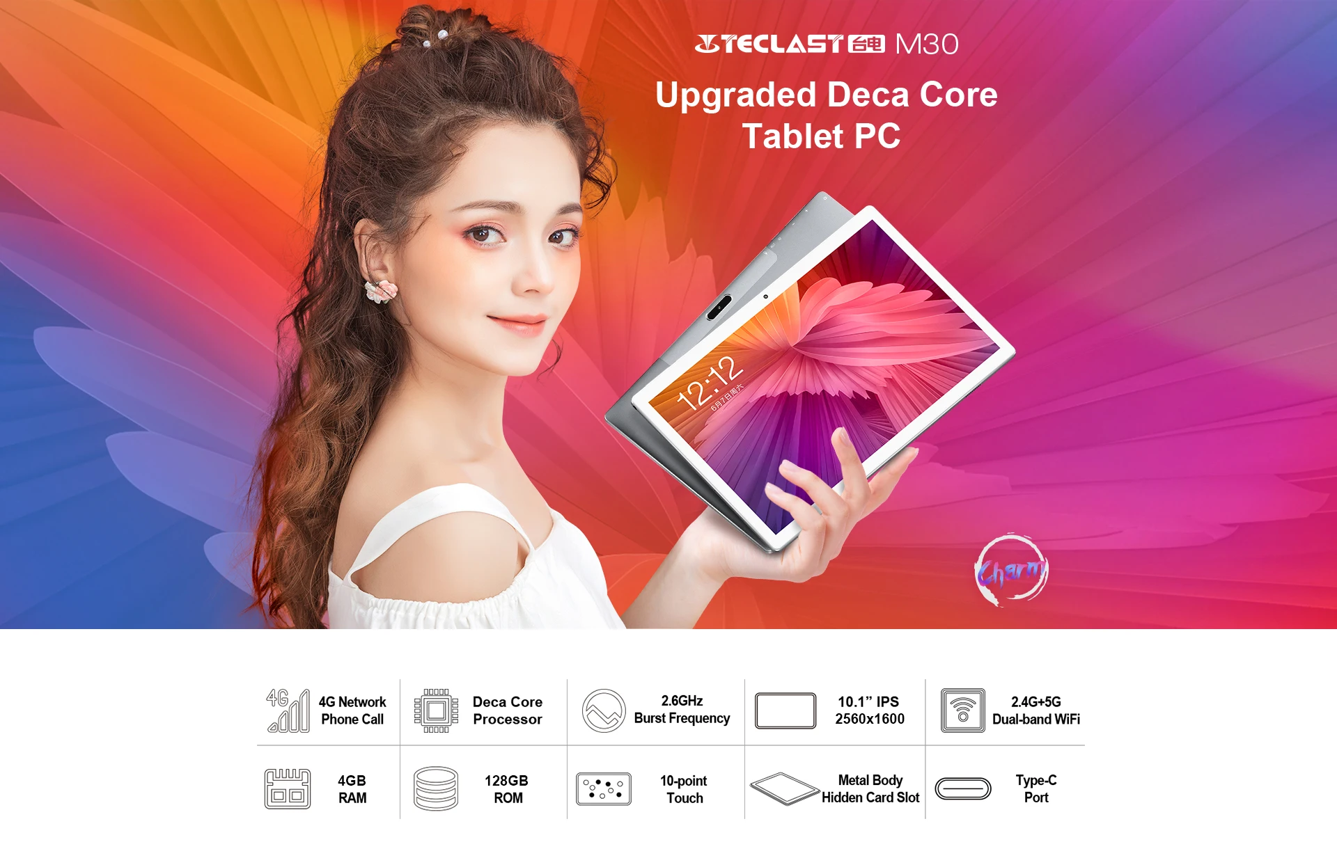 Teclast M30 Android 8,0 планшетный ПК 10,1 дюймов 2560x1600 4 Гб ram 128 ГБ rom MT6797 X27 Deca Core Dual 4G телефон планшеты 7500 мАч gps