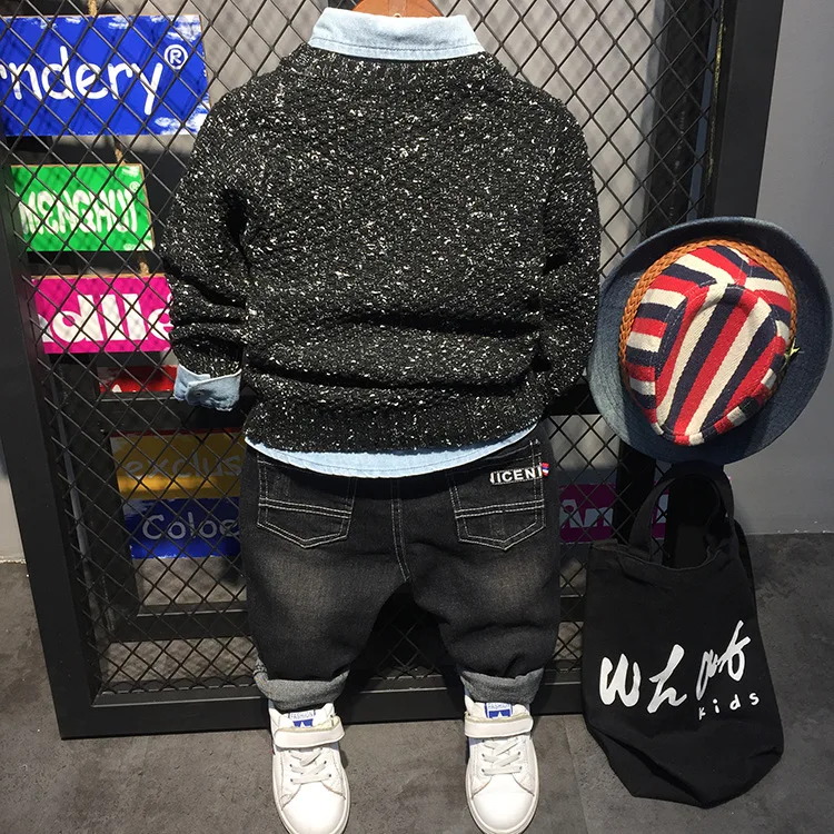 

Wenzhou Childrenswear 2019 Spring And Autumn New Products BOY'S Crew Neck Applique Sweater Ah0194 Shirt A5985 Pants A22026