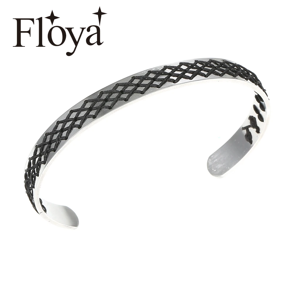 

Floya Fishnet Weave Stainless Steel Cuff Bracelets Minimalist Beautiful Knitted Thick Black Strand Bangles 9mm Wide