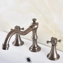 

Brown Oil Rubbed Brass Dual Cross Handles Deck Mounted Widespread 3 holes Bathroom Vessel Sink Faucet Cold/Hot Water Tap anf588