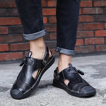 

Men Sandals 2020 Summer Male Outdoor Flip Flops Men Casual Shoes Genuine Leather Men Breathable Beach Shoes Men Sandals